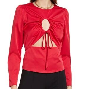 OPEN EDIT Cutout Detail Red Long-sleeve Blouse, Size XXS, NWT